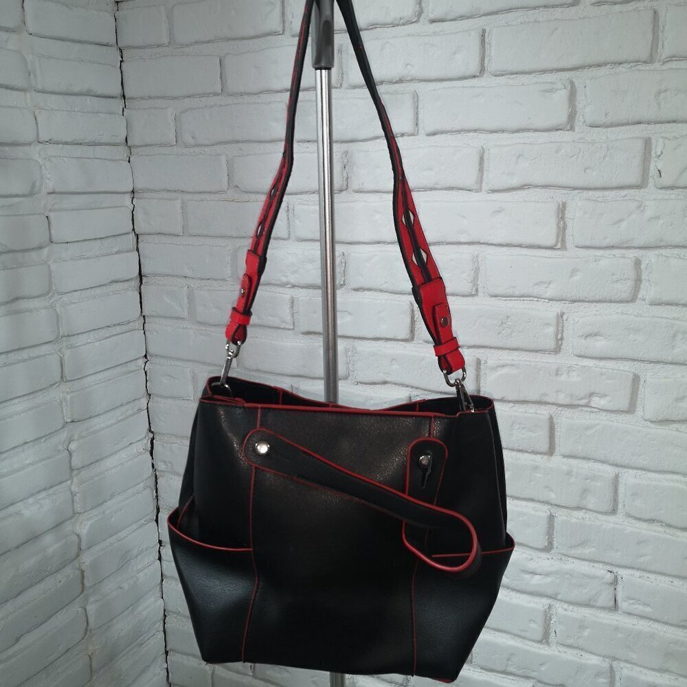 Zara Basic Collection Faux Leather Black with Red Trim Handbag/Crossbody